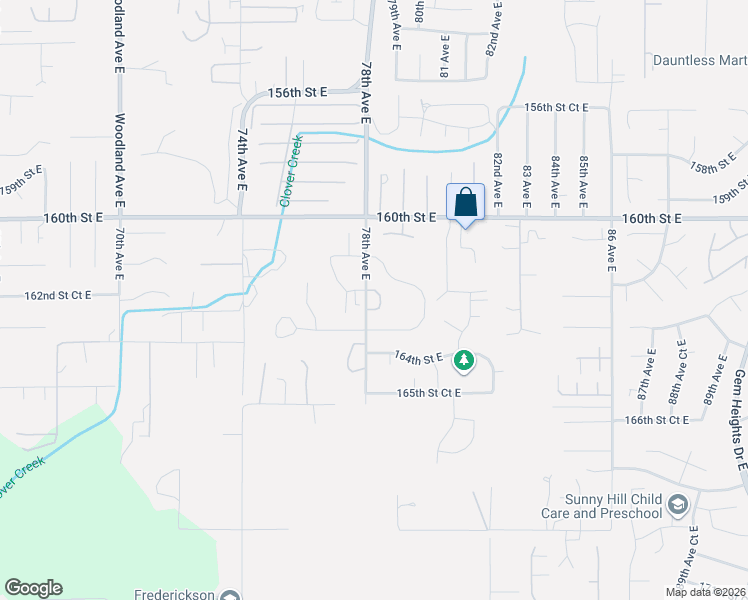 map of restaurants, bars, coffee shops, grocery stores, and more near 16206 78th Avenue East in Puyallup