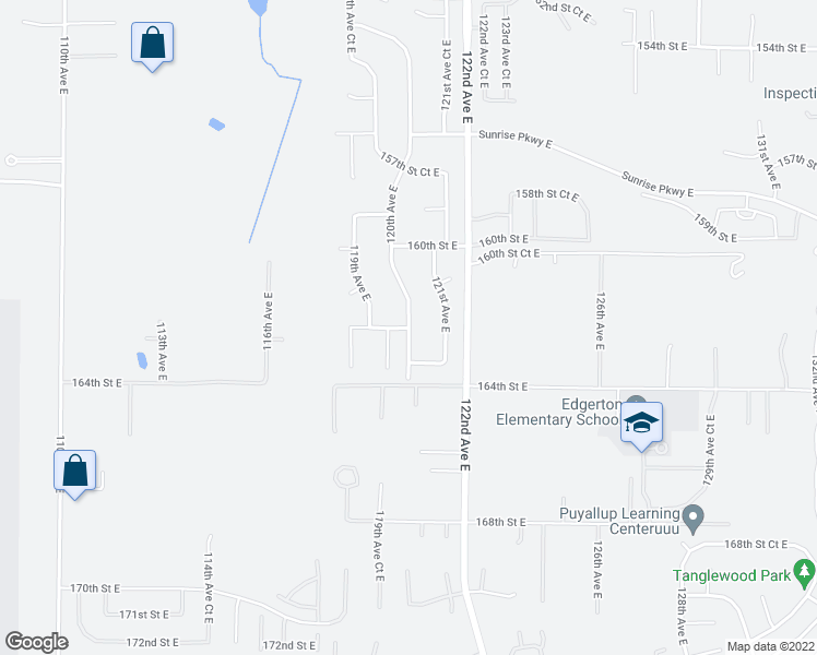 map of restaurants, bars, coffee shops, grocery stores, and more near 14904 162nd St Ct E in South Hill