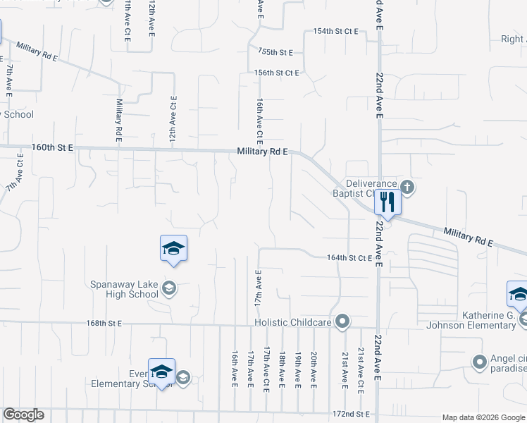 map of restaurants, bars, coffee shops, grocery stores, and more near 16216 17th Avenue Court East in Tacoma