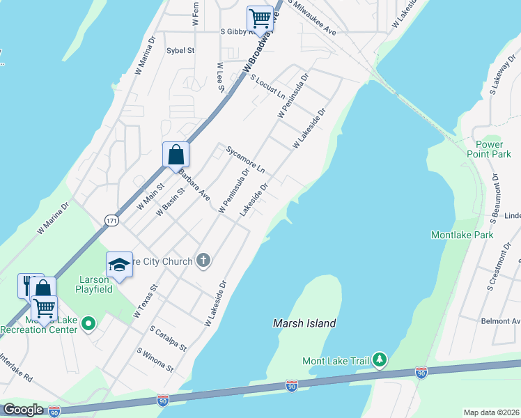 map of restaurants, bars, coffee shops, grocery stores, and more near 2009 West Lakeside Drive in Moses Lake