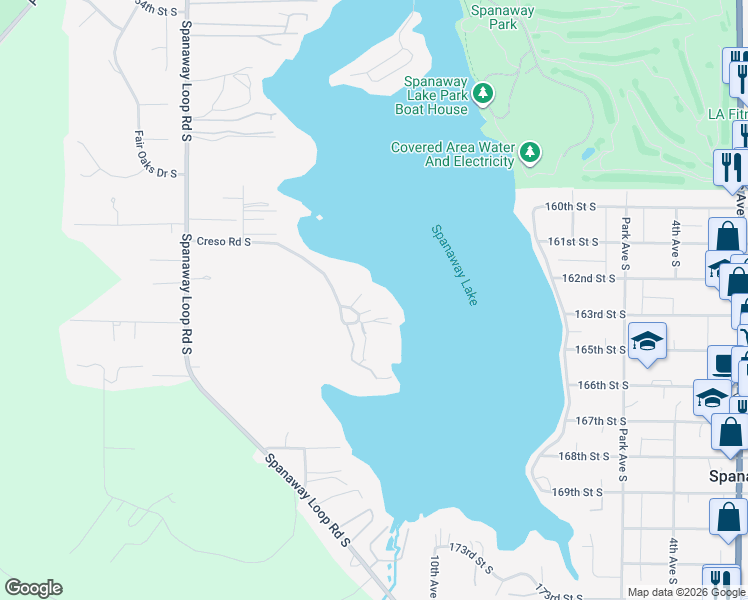 map of restaurants, bars, coffee shops, grocery stores, and more near 1207 Creso Road in Spanaway