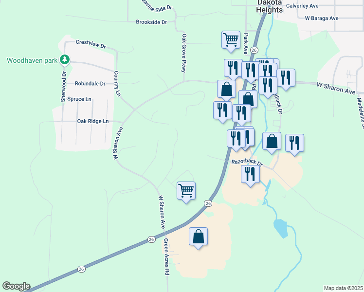 map of restaurants, bars, coffee shops, grocery stores, and more near Bluff View Drive in Houghton