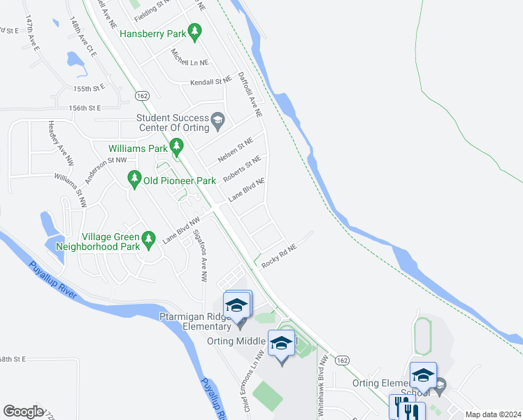 map of restaurants, bars, coffee shops, grocery stores, and more near 204 Silvernail Street Northeast in Orting
