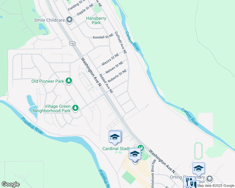 map of restaurants, bars, coffee shops, grocery stores, and more near 109 Silvernail Street Northeast in Orting