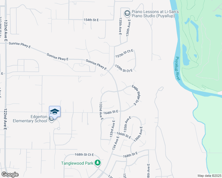 map of restaurants, bars, coffee shops, grocery stores, and more near 13311 161st Street Court East in Puyallup