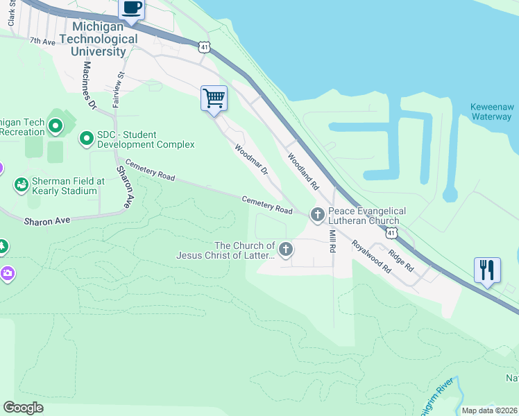 map of restaurants, bars, coffee shops, grocery stores, and more near 31-39 Peepsock Circle in Houghton