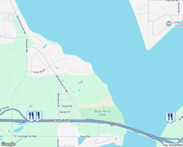 map of restaurants, bars, coffee shops, grocery stores, and more near 504 Bluff West Drive in Moses Lake