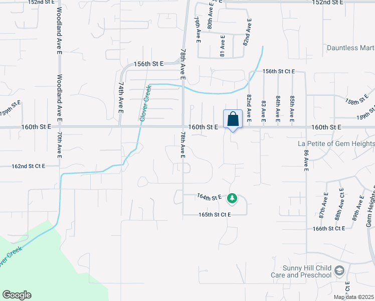 map of restaurants, bars, coffee shops, grocery stores, and more near 7810 161st Street Court East in Puyallup