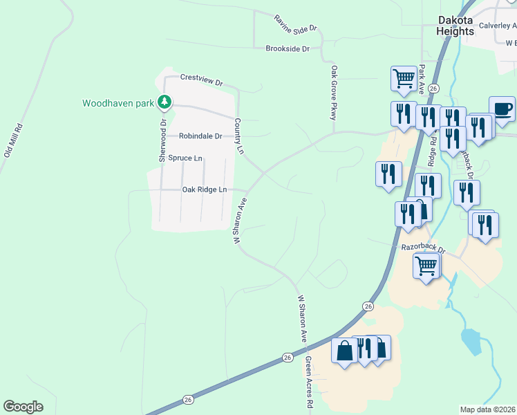 map of restaurants, bars, coffee shops, grocery stores, and more near West Sharon Avenue in Houghton
