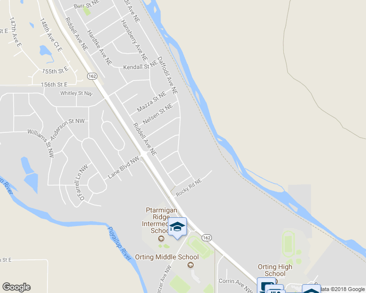 map of restaurants, bars, coffee shops, grocery stores, and more near 922 Daffodil Avenue Northeast in Orting