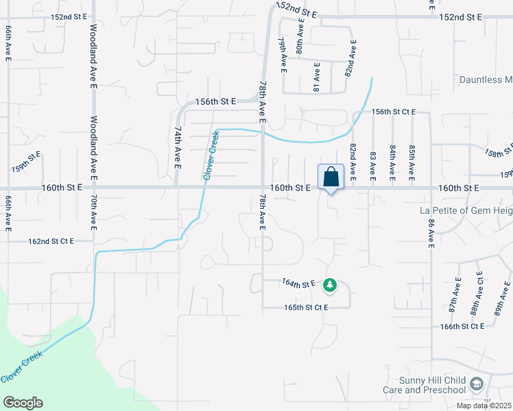 map of restaurants, bars, coffee shops, grocery stores, and more near 16020 77th Avenue Court East in Puyallup