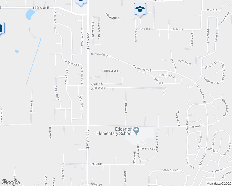 map of restaurants, bars, coffee shops, grocery stores, and more near 16111 124th Avenue Court East in Puyallup