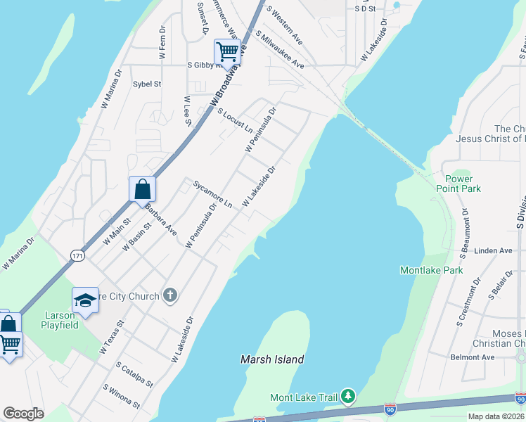 map of restaurants, bars, coffee shops, grocery stores, and more near 811 Sycamore Lane in Moses Lake