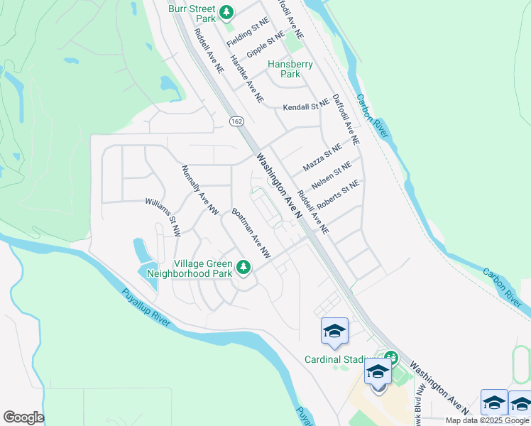 map of restaurants, bars, coffee shops, grocery stores, and more near 1108 Sigafoos Avenue Northwest in Orting