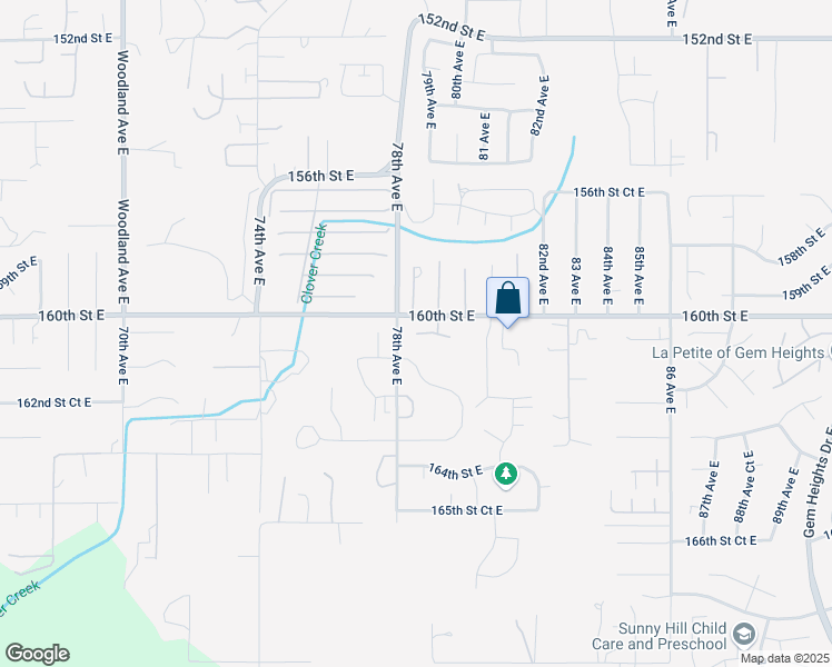 map of restaurants, bars, coffee shops, grocery stores, and more near 7812 161st Street Court East in Puyallup