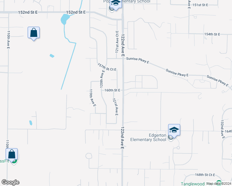 map of restaurants, bars, coffee shops, grocery stores, and more near 12112 160th Street East in Puyallup