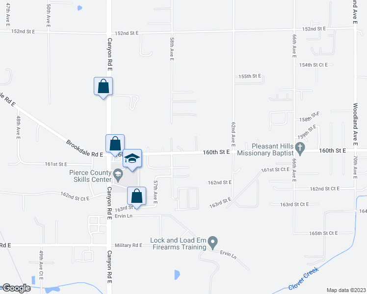 map of restaurants, bars, coffee shops, grocery stores, and more near 15923 58th Avenue Court East in Puyallup