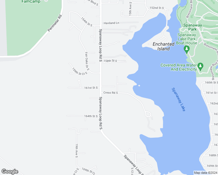map of restaurants, bars, coffee shops, grocery stores, and more near 1616 160th Street Court South in Spanaway