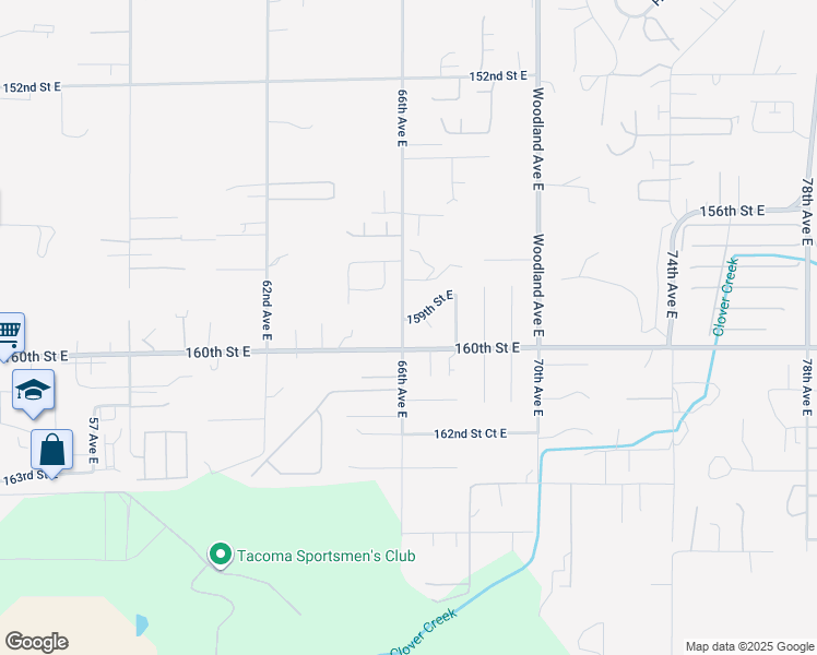 map of restaurants, bars, coffee shops, grocery stores, and more near 6607 159th Street East in Puyallup
