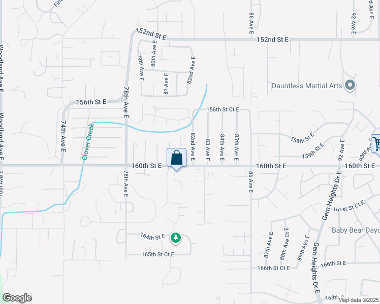 map of restaurants, bars, coffee shops, grocery stores, and more near 15824 82nd Avenue East in Puyallup