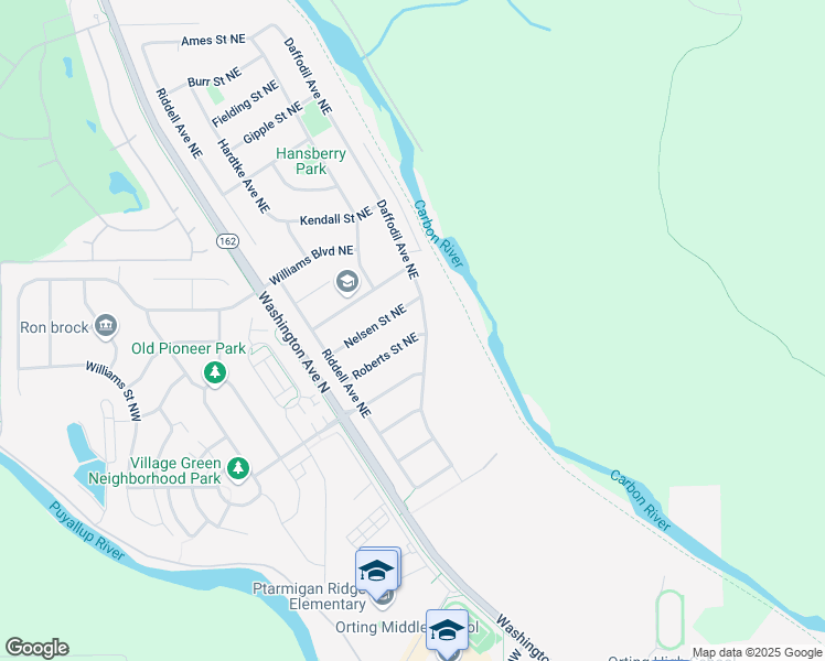 map of restaurants, bars, coffee shops, grocery stores, and more near 307 Roberts Street Northeast in Orting