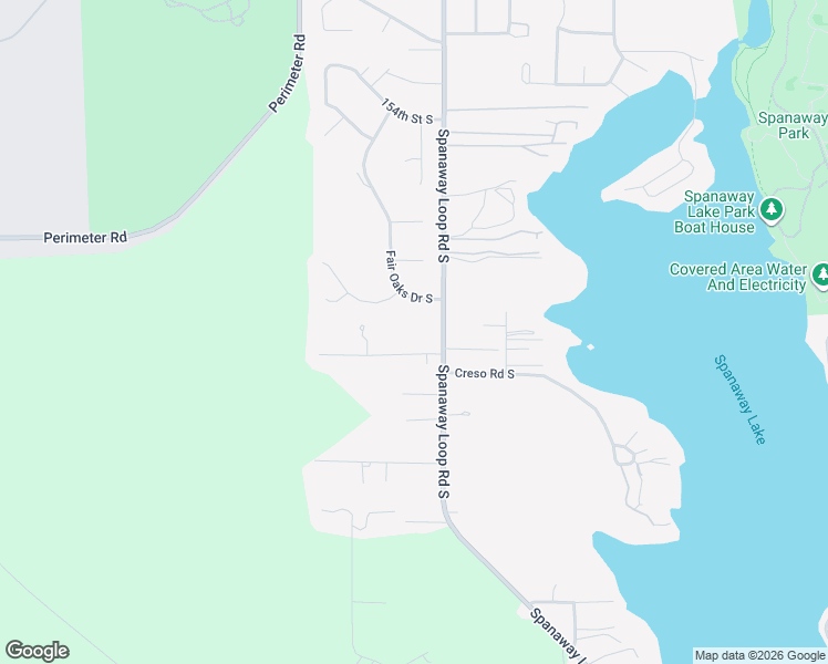 map of restaurants, bars, coffee shops, grocery stores, and more near 15910 Fair Oaks Drive South in Spanaway