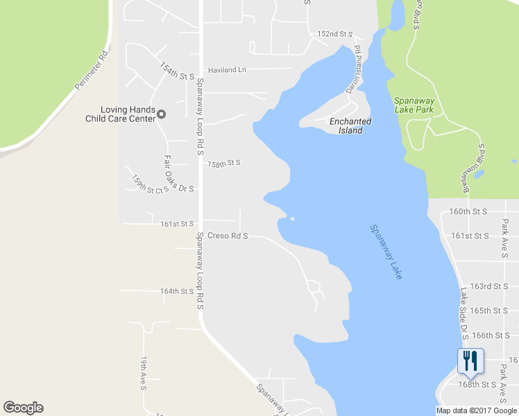 map of restaurants, bars, coffee shops, grocery stores, and more near 16011 16th Avenue South in Spanaway