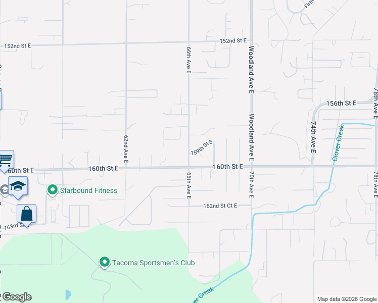 map of restaurants, bars, coffee shops, grocery stores, and more near 6607 159th Street East in Puyallup