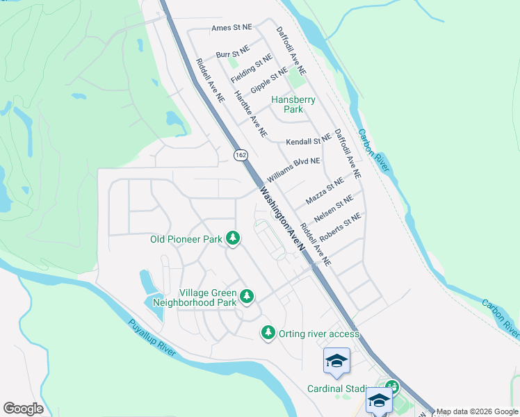 map of restaurants, bars, coffee shops, grocery stores, and more near 1206 Sigafoos Avenue Northwest in Orting