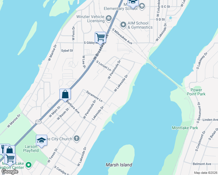 map of restaurants, bars, coffee shops, grocery stores, and more near 711 South Marigold Street in Moses Lake