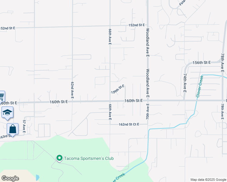 map of restaurants, bars, coffee shops, grocery stores, and more near 6607 159th Street East in Puyallup