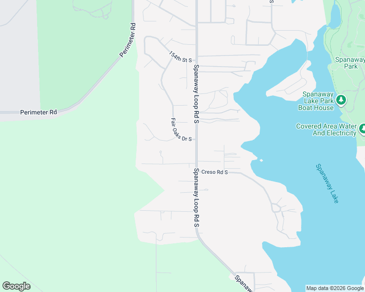 map of restaurants, bars, coffee shops, grocery stores, and more near 15910 Fair Oaks Drive South in Spanaway