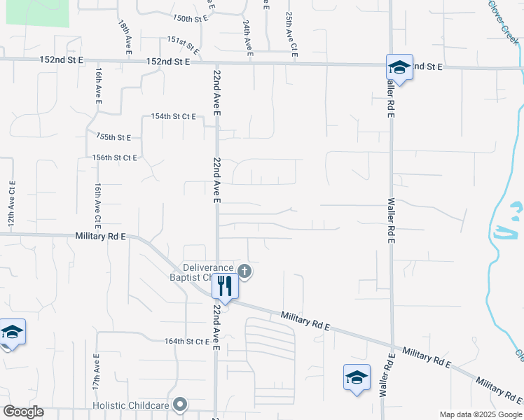 map of restaurants, bars, coffee shops, grocery stores, and more near 2403 159th Street Court East in Tacoma