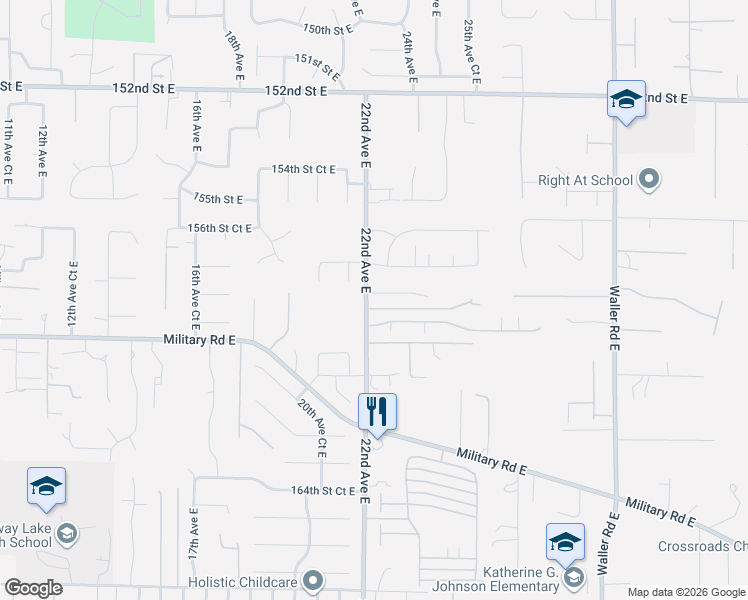 map of restaurants, bars, coffee shops, grocery stores, and more near 15916 22nd Avenue East in Tacoma