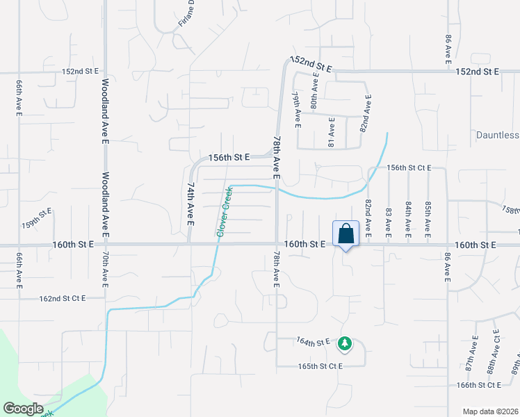map of restaurants, bars, coffee shops, grocery stores, and more near 7706 158th Street Court East in Puyallup