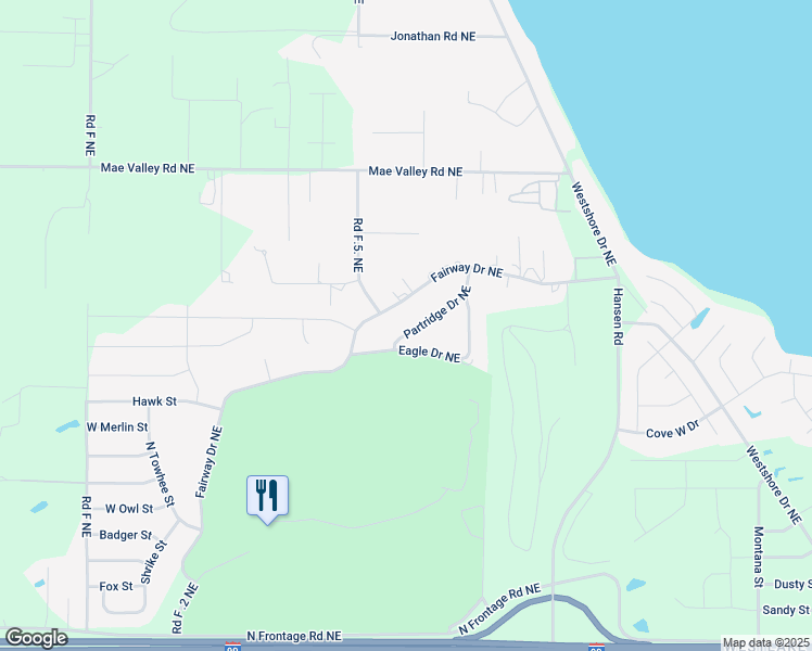 map of restaurants, bars, coffee shops, grocery stores, and more near 1571 Fairway Drive Northeast in Moses Lake