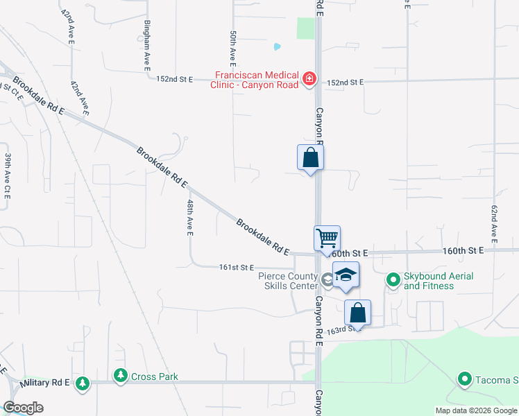 map of restaurants, bars, coffee shops, grocery stores, and more near 15617 50th Avenue East in Tacoma