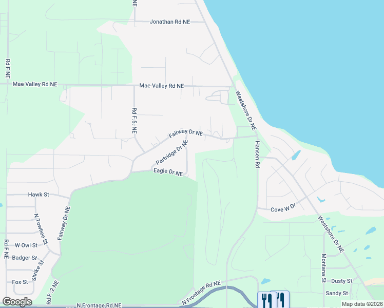 map of restaurants, bars, coffee shops, grocery stores, and more near 1703 Fairway Drive Northeast in Moses Lake