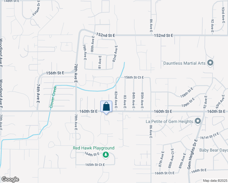 map of restaurants, bars, coffee shops, grocery stores, and more near 1702 157th Street East in South Hill