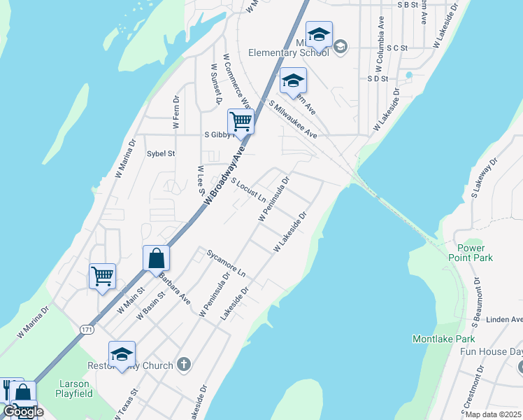 map of restaurants, bars, coffee shops, grocery stores, and more near 1706 West Peninsula Drive in Moses Lake