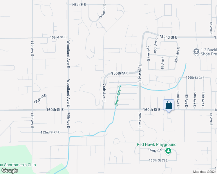 map of restaurants, bars, coffee shops, grocery stores, and more near 7507 157th Street Court East in Puyallup