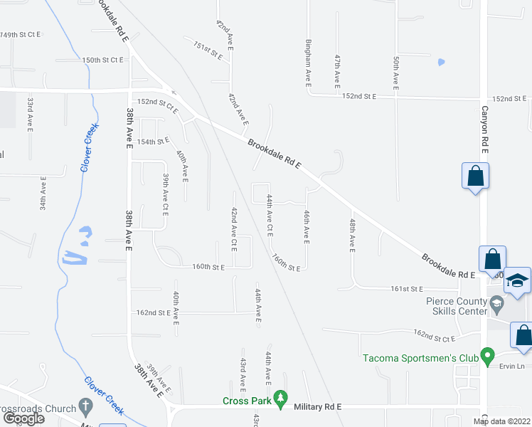 map of restaurants, bars, coffee shops, grocery stores, and more near 15710 44th Avenue Court East in Tacoma
