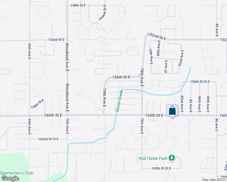 map of restaurants, bars, coffee shops, grocery stores, and more near 7507 157th Street Court East in Puyallup