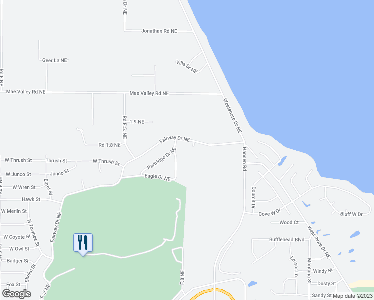 map of restaurants, bars, coffee shops, grocery stores, and more near 1703 Fairway Drive Northeast in Moses Lake