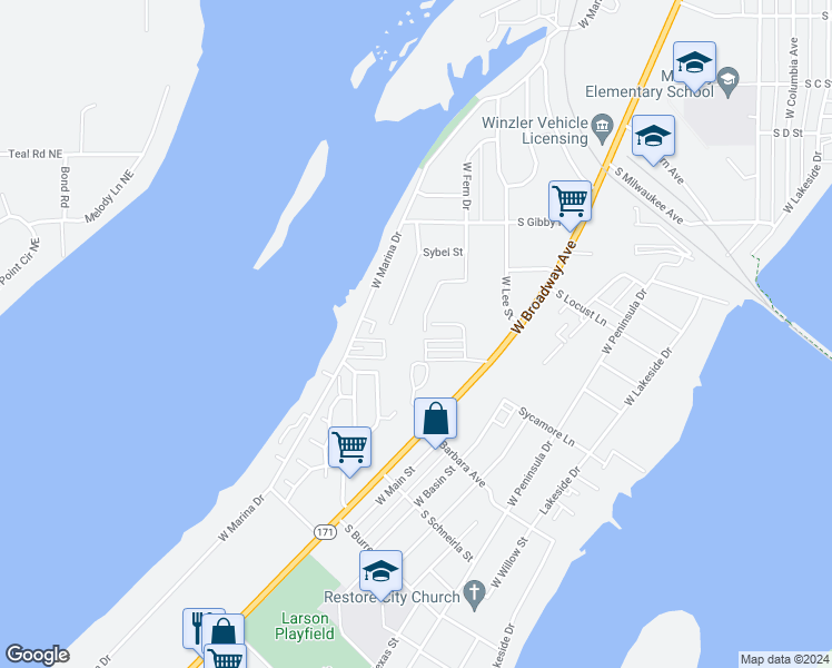 map of restaurants, bars, coffee shops, grocery stores, and more near 1830 West Crouse Street in Moses Lake