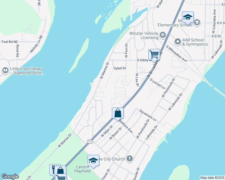 map of restaurants, bars, coffee shops, grocery stores, and more near 1830 West Crouse Street in Moses Lake