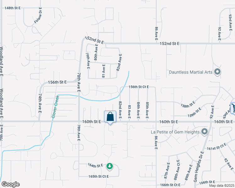map of restaurants, bars, coffee shops, grocery stores, and more near 1702 157th Street East in South Hill