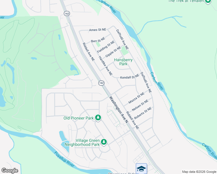 map of restaurants, bars, coffee shops, grocery stores, and more near 1307 Riddell Avenue Northeast in Orting