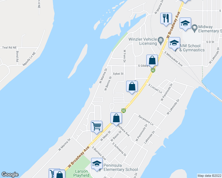 map of restaurants, bars, coffee shops, grocery stores, and more near 1814 West Crouse Street in Moses Lake