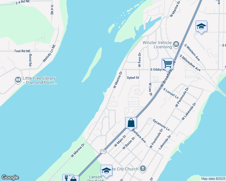 map of restaurants, bars, coffee shops, grocery stores, and more near 1730 West Marina Drive in Moses Lake